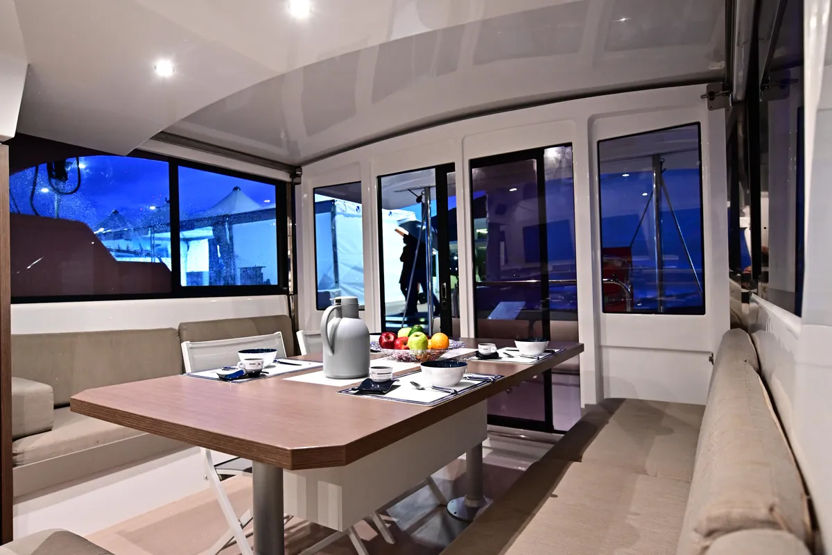 Salon of Perrito Caliente, a Bali Catspace catamaran at Tonnarella, Italy