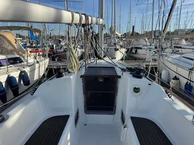 Deck of Barboat, a Beneteau First 30 sailboat at La Rochelle, France