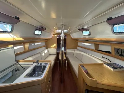 Salon of Barboat, a Beneteau First 30 sailboat at La Rochelle, France