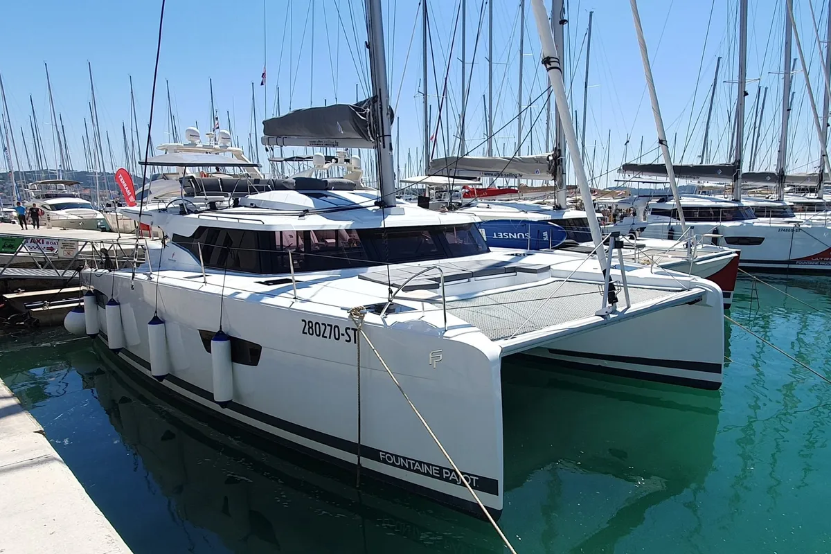 Exterior view of Summer Flow, a Fountaine Pajot Elba 45 catamaran at Seget Donji, Croatia