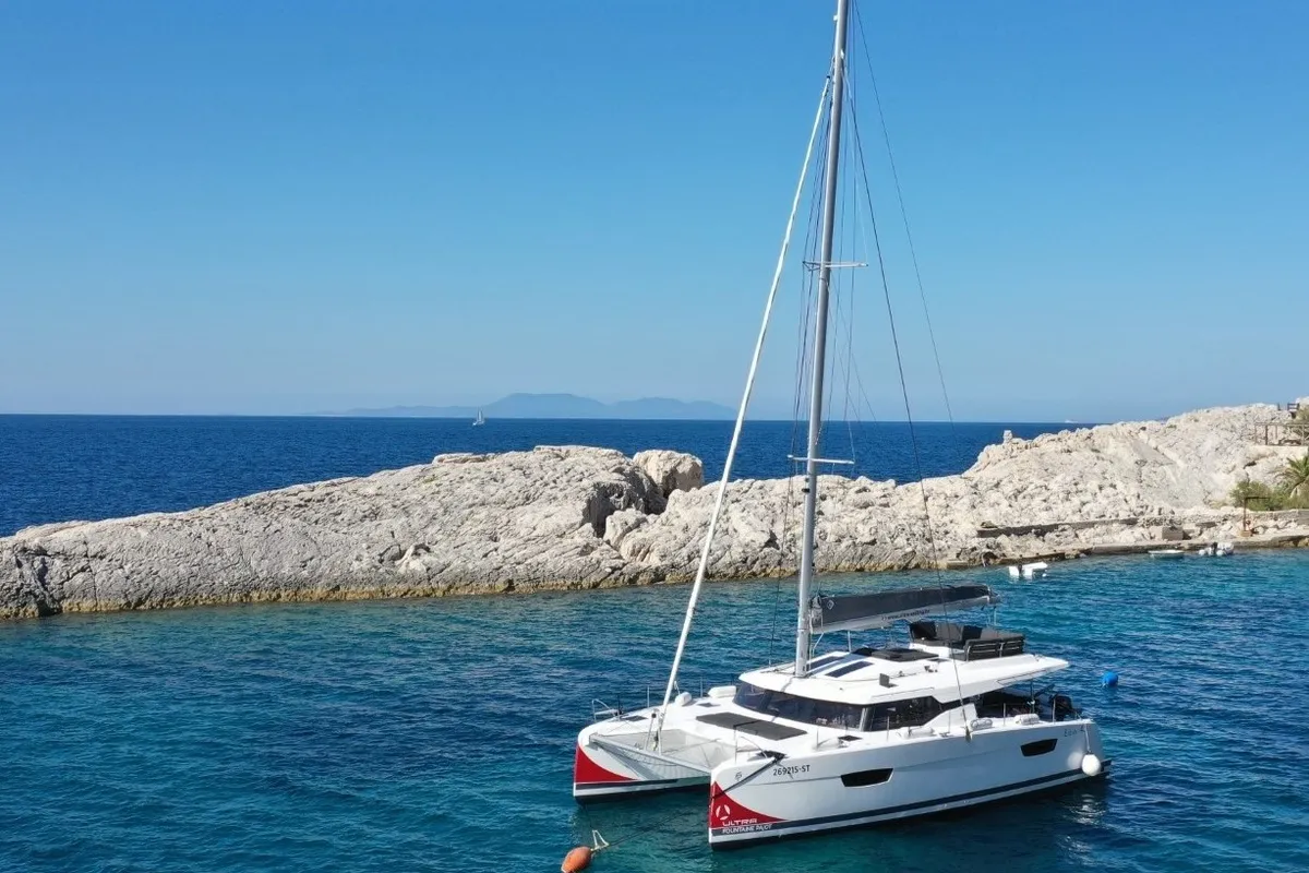 Exterior view of Summer Flow, a Fountaine Pajot Elba 45 catamaran at Seget Donji, Croatia