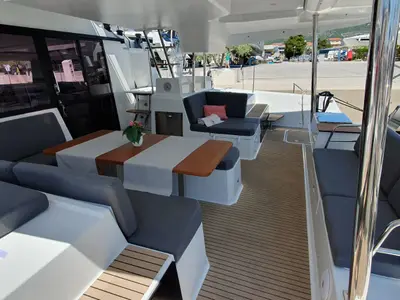 Deck of Summer Flow, a Fountaine Pajot Elba 45 catamaran at Seget Donji, Croatia