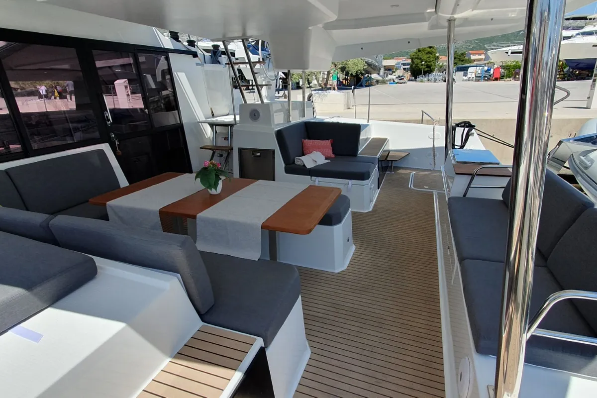 Deck of Summer Flow, a Fountaine Pajot Elba 45 catamaran at Seget Donji, Croatia