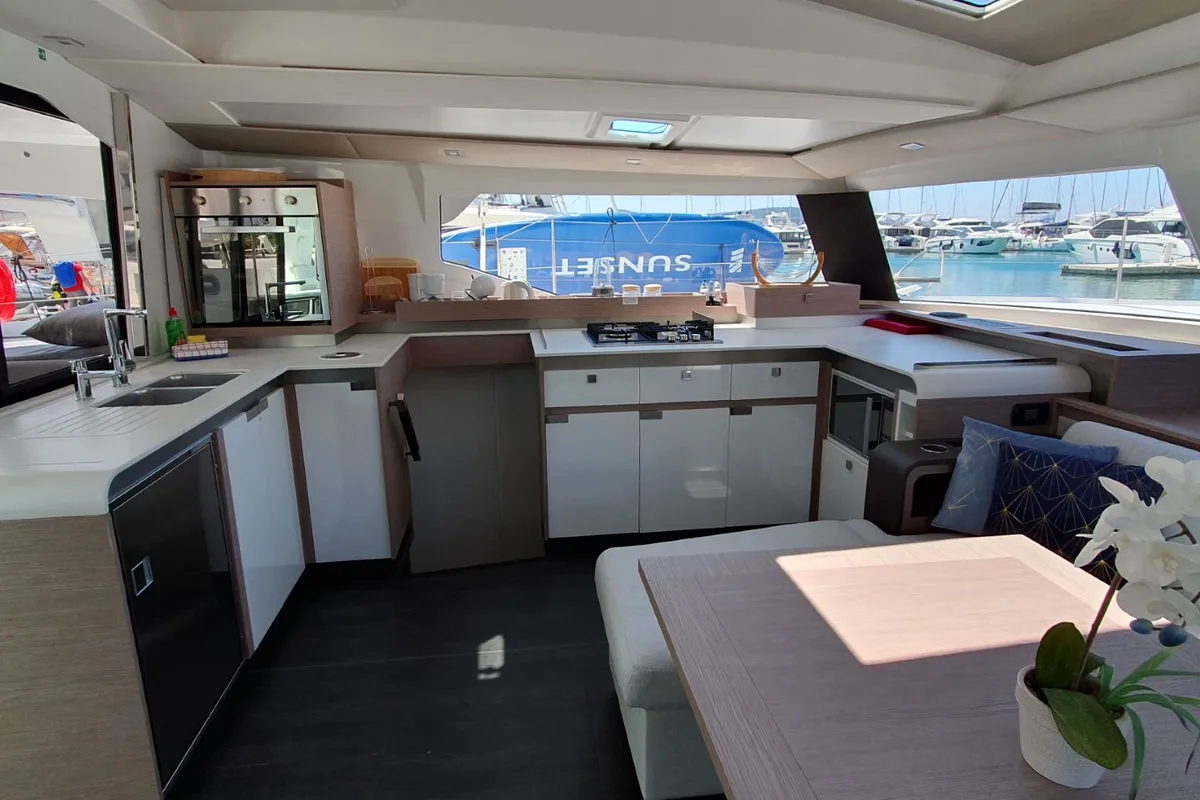 Galley of Summer Flow, a Fountaine Pajot Elba 45 catamaran at Seget Donji, Croatia