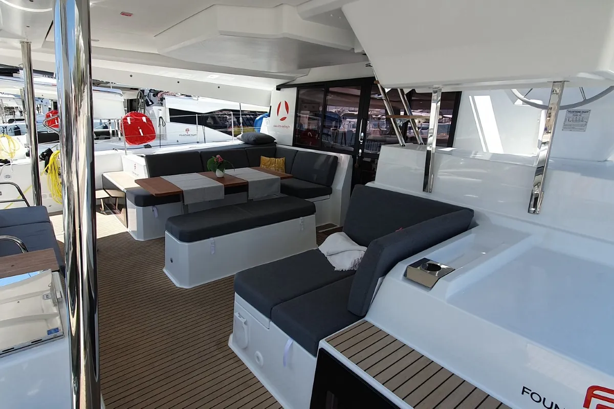 Deck of Summer Flow, a Fountaine Pajot Elba 45 catamaran at Seget Donji, Croatia