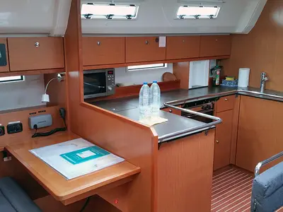 Galley of Silver Cloud, a Bavaria Cruiser 50 sailboat at Llucmajor, Spain