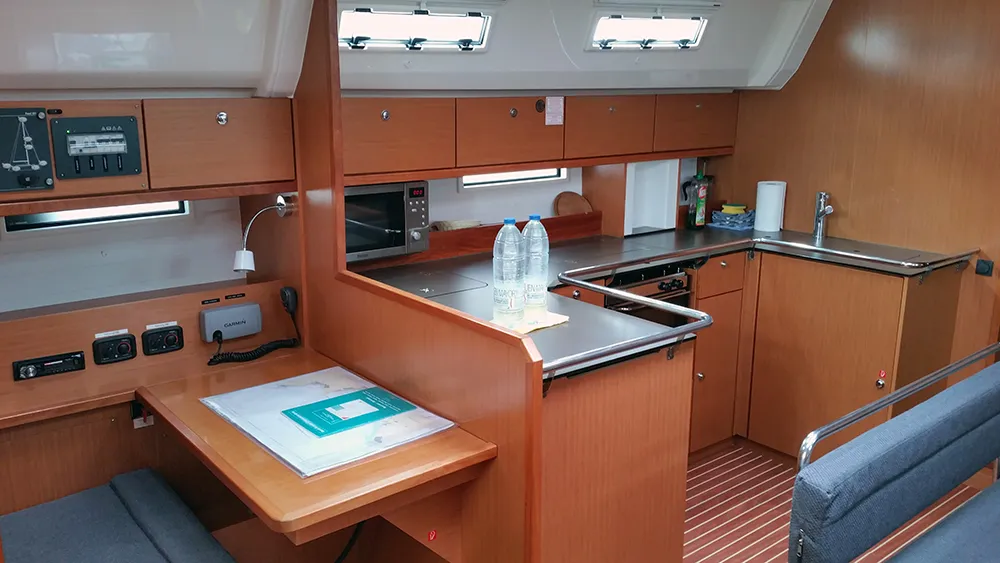 Galley of Silver Cloud, a Bavaria Cruiser 50 sailboat at Llucmajor, Spain