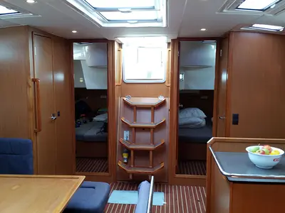 Salon of Silver Cloud, a Bavaria Cruiser 50 sailboat at Llucmajor, Spain