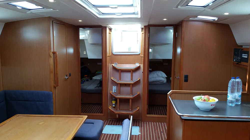 Salon of Silver Cloud, a Bavaria Cruiser 50 sailboat at Llucmajor, Spain