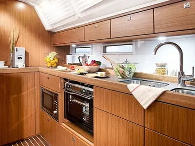 Galley of Captain John, a Bavaria 46 sailboat at Municipal Unit of Lefkada, Greece