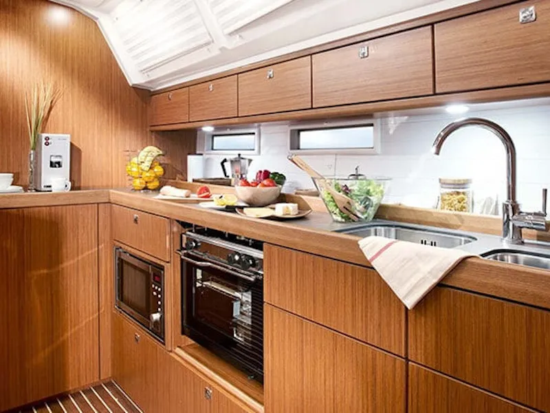 Galley of Captain John, a Bavaria 46 sailboat at Municipal Unit of Lefkada, Greece