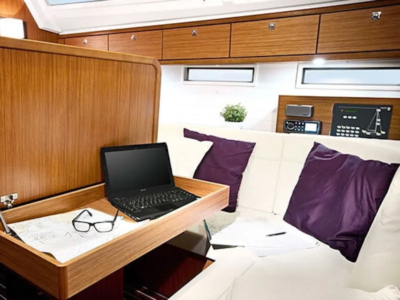 Salon of Captain John, a Bavaria 46 sailboat at Municipal Unit of Lefkada, Greece
