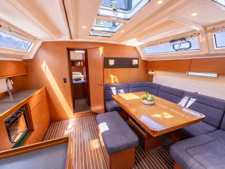 Salon of Captain John, a Bavaria 46 sailboat at Municipal Unit of Lefkada, Greece
