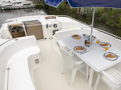 Deck of Gulet Grand Classique, a motorboat at Saint-Gilles, France