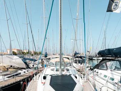 Deck of EVITA Boat location in LEFKAS MARINA, D-marin, a Jeanneau Sun Odyssey 49DS sailboat at Municipal Unit of Lefkada, Gr…