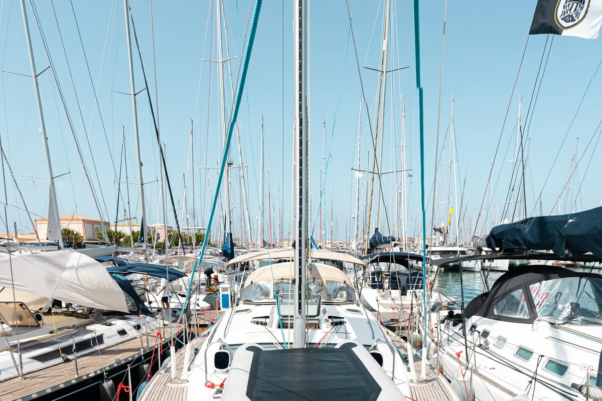Deck of EVITA Boat location in LEFKAS MARINA, D-marin, a Jeanneau Sun Odyssey 49DS sailboat at Municipal Unit of Lefkada, Gr…