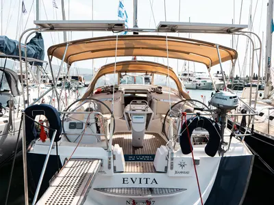 Salon of EVITA Boat location in LEFKAS MARINA, D-marin, a Jeanneau Sun Odyssey 49DS sailboat at Municipal Unit of Lefkada, G…