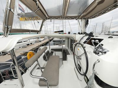 Cockpit of Lilla V, a Lagoon 39 catamaran at Grad Biograd na Moru, Croatia
