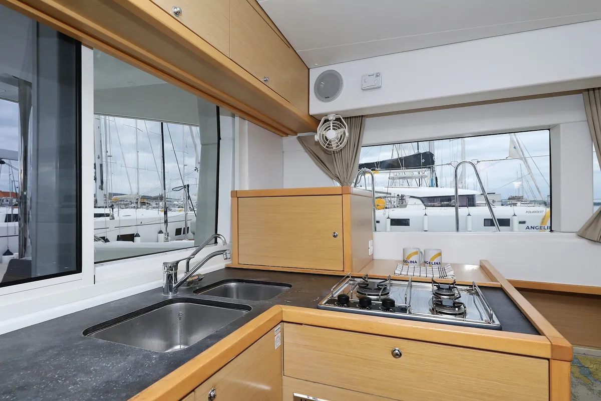 Galley of Lilla V, a Lagoon 39 catamaran at Grad Biograd na Moru, Croatia