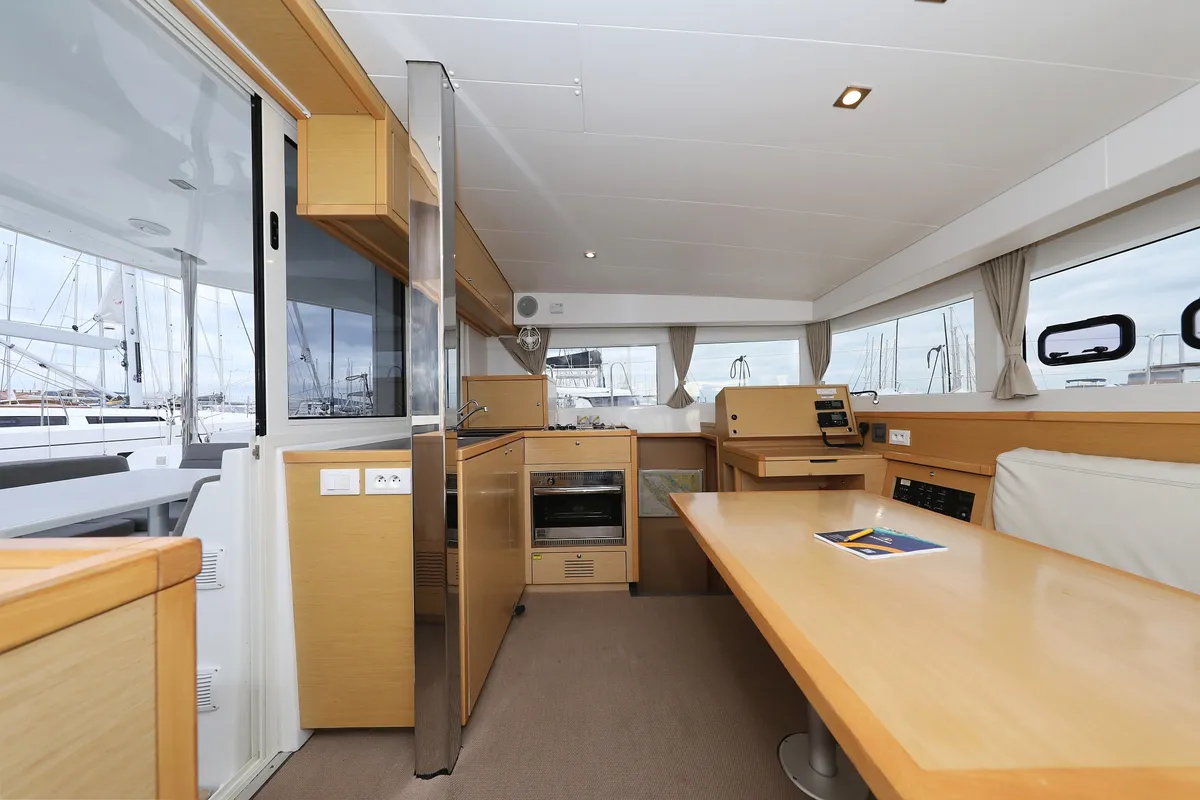 Salon of Lilla V, a Lagoon 39 catamaran at Grad Biograd na Moru, Croatia