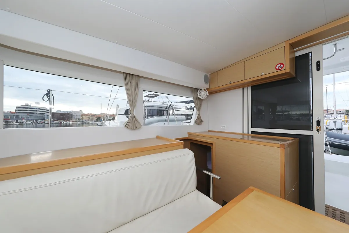 Salon of Lilla V, a Lagoon 39 catamaran at Grad Biograd na Moru, Croatia