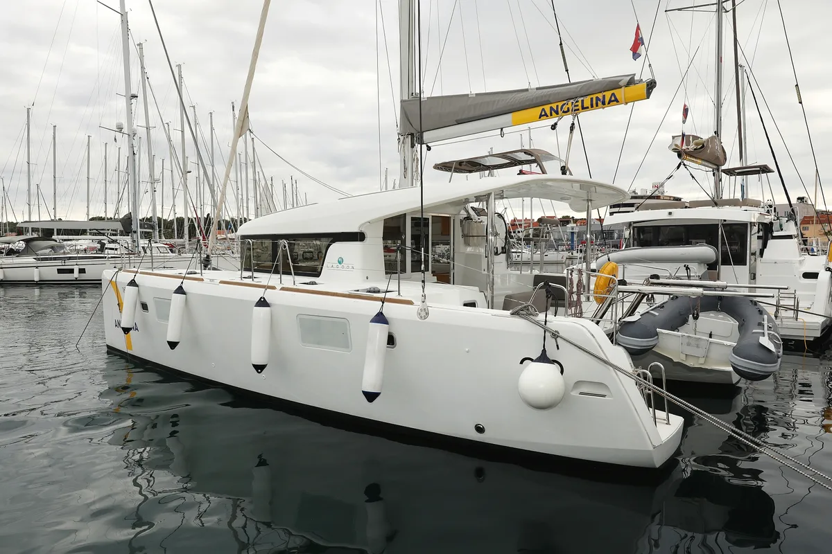 Exterior view of Lilla V, a Lagoon 39 catamaran at Grad Biograd na Moru, Croatia