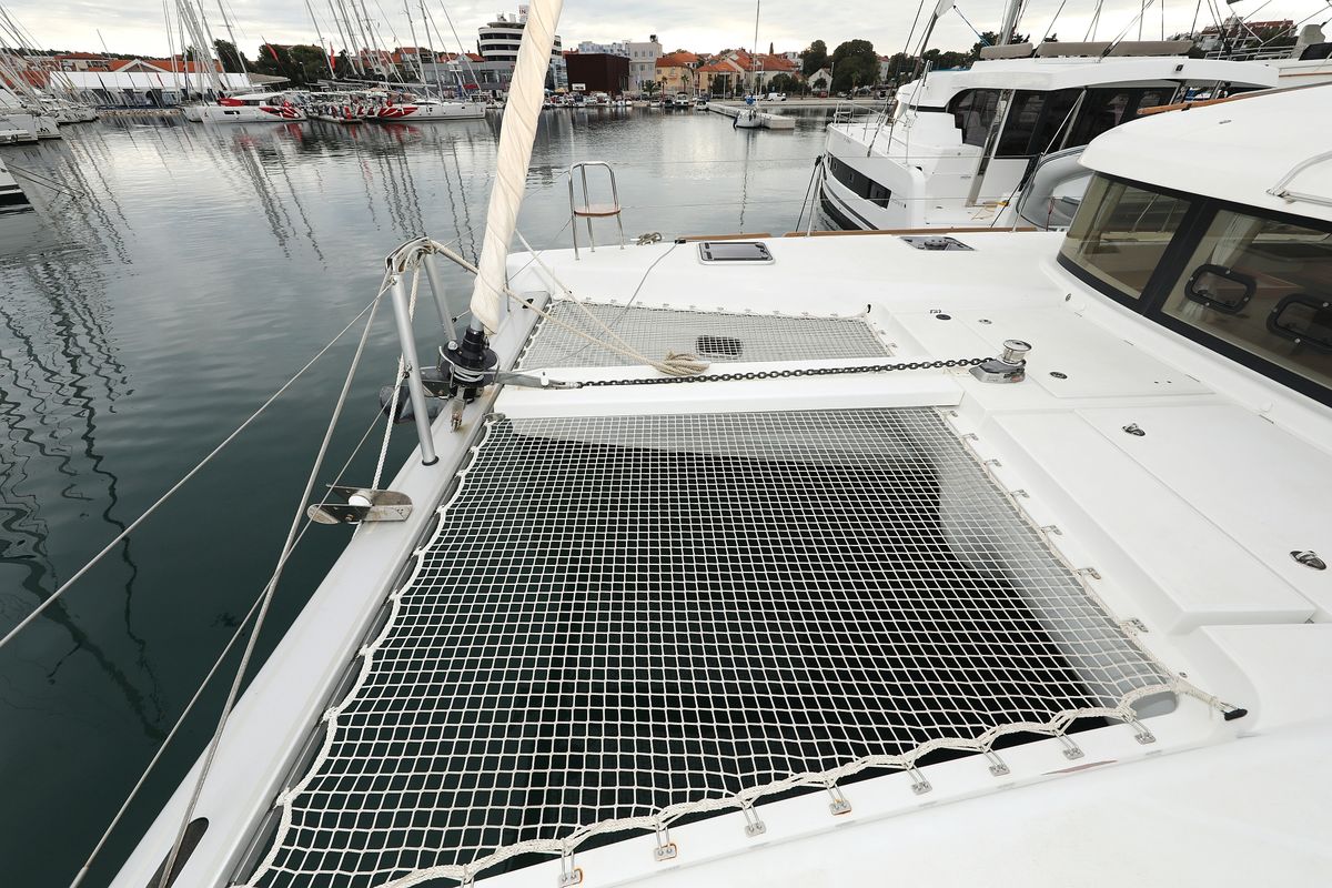 Deck of Lilla V, a Lagoon 39 catamaran at Grad Biograd na Moru, Croatia
