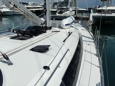 Deck of Pluton, a Bavaria Cruiser 46 sailboat at Split, Croatia