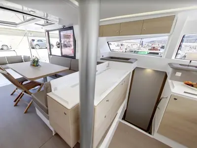 Salon of Siga Siga, a Bali 4.1 catamaran at Agropoli, Italy