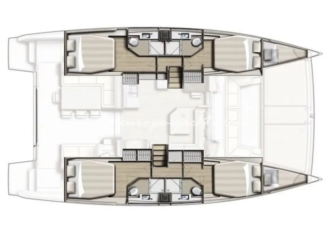 Floor plan of Siga Siga, a Bali 4.1 catamaran at Agropoli, Italy