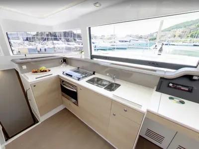 Galley of Siga Siga, a Bali 4.1 catamaran at Agropoli, Italy