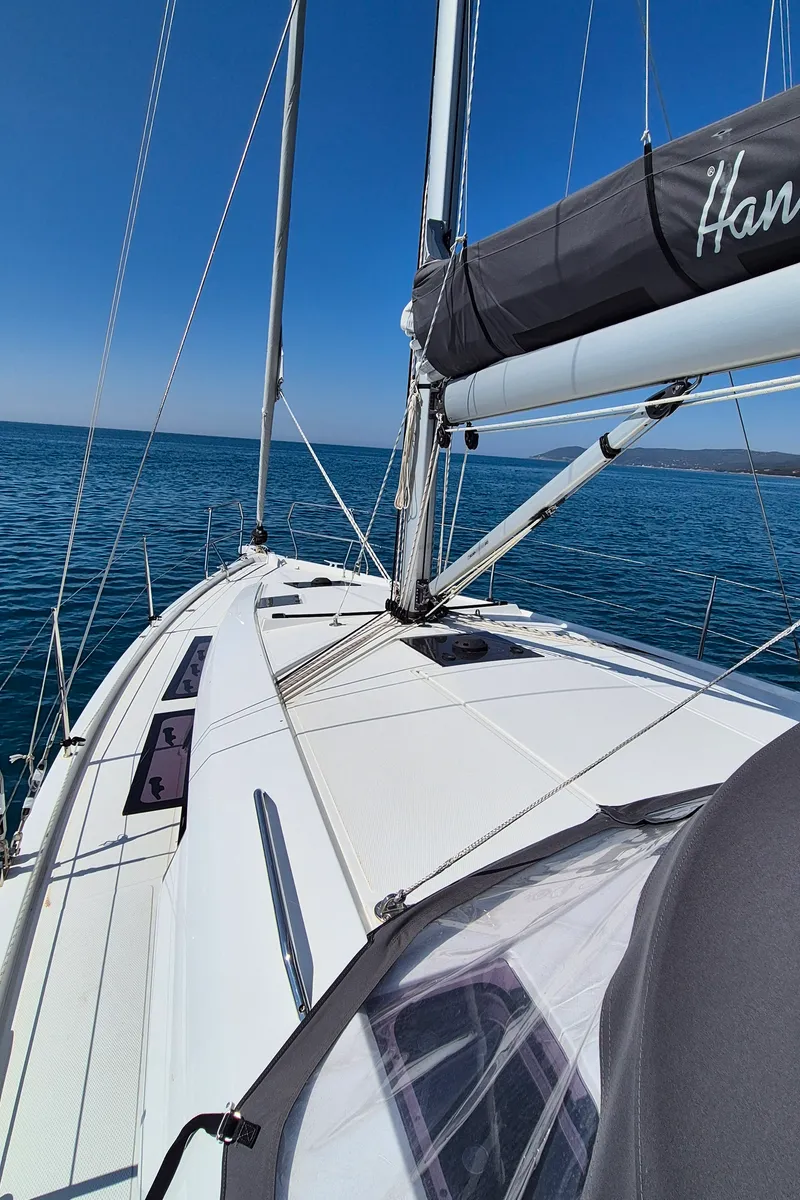 Deck of no_name, a Hanse 360 sailboat at Rosignano Solvay, Italy