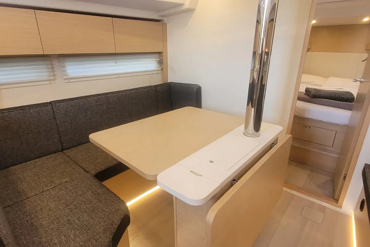 Salon of no_name, a Hanse 360 sailboat at Rosignano Solvay, Italy