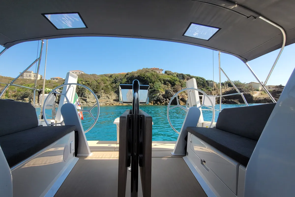 Cockpit of no_name, a Hanse 360 sailboat at Rosignano Solvay, Italy