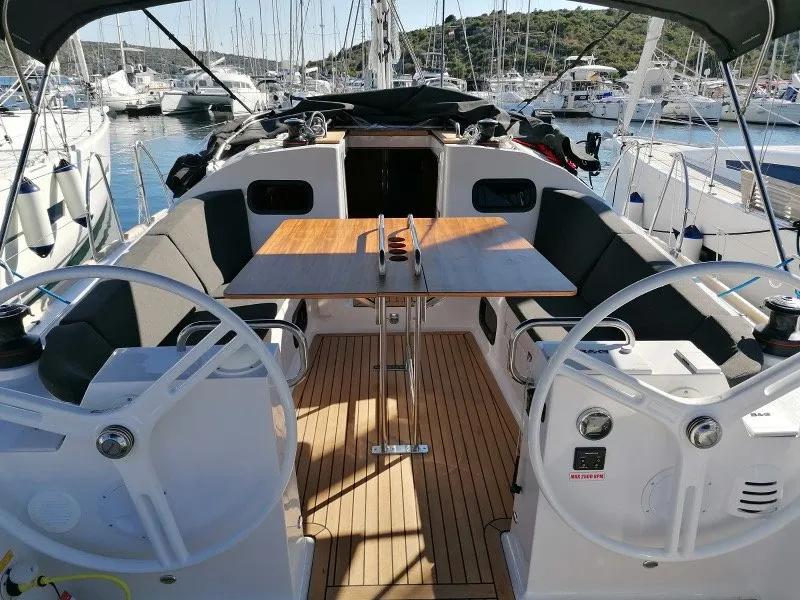 Cockpit of Top Secret, a Elan Impression 40.1 sailboat at Primošten, Croatia