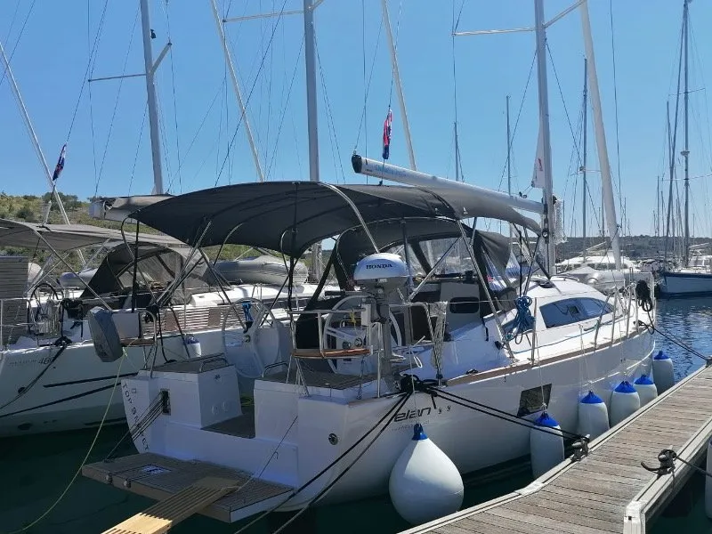 Exterior view of Top Secret, a Elan Impression 40.1 sailboat at Primošten, Croatia