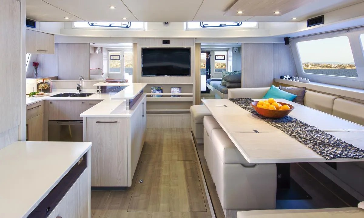 Salon of Leopard 58, a catamaran at Road Town, British Virgin Islands