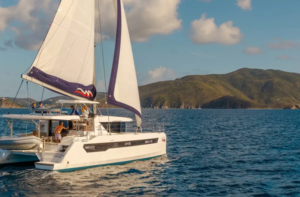 Exterior view of Moorings 4600 Exclusive Plus, a Leopard 46 catamaran at Tonnarella, Italy