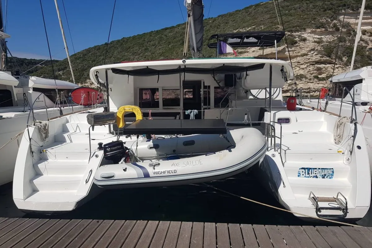 Blue Diamond, a Lagoon 450 Sport catamaran at Pianottoli-Caldarello, France