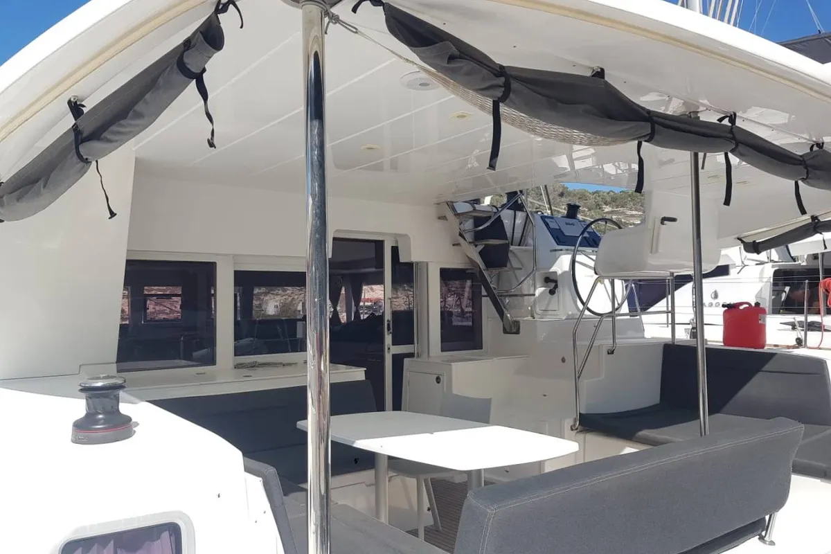 Blue Diamond, a Lagoon 450 Sport catamaran at Pianottoli-Caldarello, France