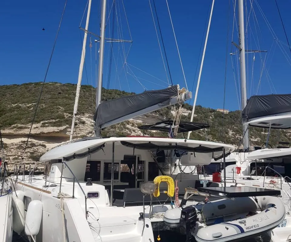 Blue Diamond, a Lagoon 450 Sport catamaran at Pianottoli-Caldarello, France