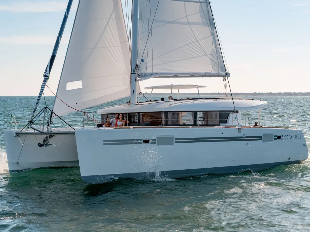 Blue Diamond, a Lagoon 450 Sport catamaran at Pianottoli-Caldarello, France