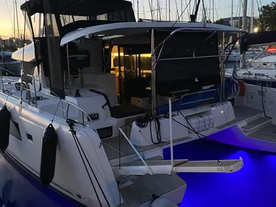 Deck of Lagoon 42, a catamaran at Skiathos, Greece
