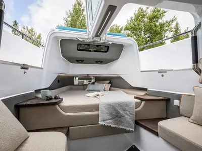 Cabin on Opijum, a Axopar 37 Sun Top motorboat at Seget Donji, Croatia