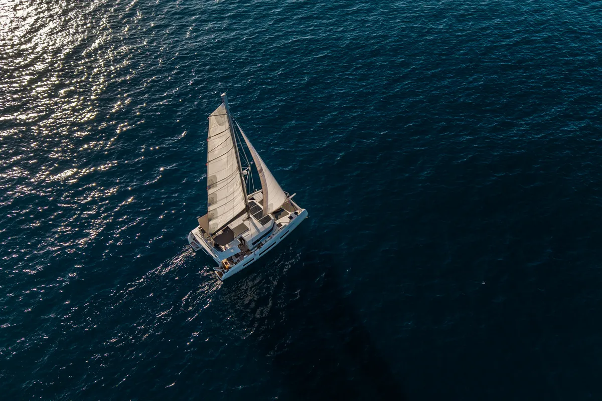 Exterior view of Pax, a Dufour 48 Catamaran catamaran at Primošten, Croatia