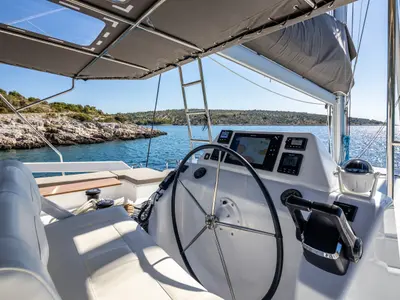Cockpit of Pax, a Dufour 48 Catamaran catamaran at Primošten, Croatia