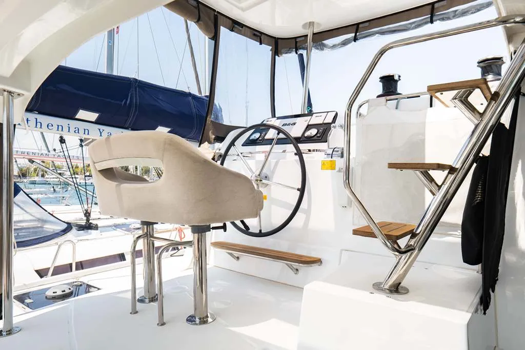 Deck of Anemi, a Lagoon 42 catamaran at Municipal Unit of Nea Peramos, Greece