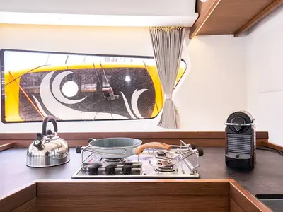 Salon of Anemi, a Lagoon 42 catamaran at Municipal Unit of Nea Peramos, Greece