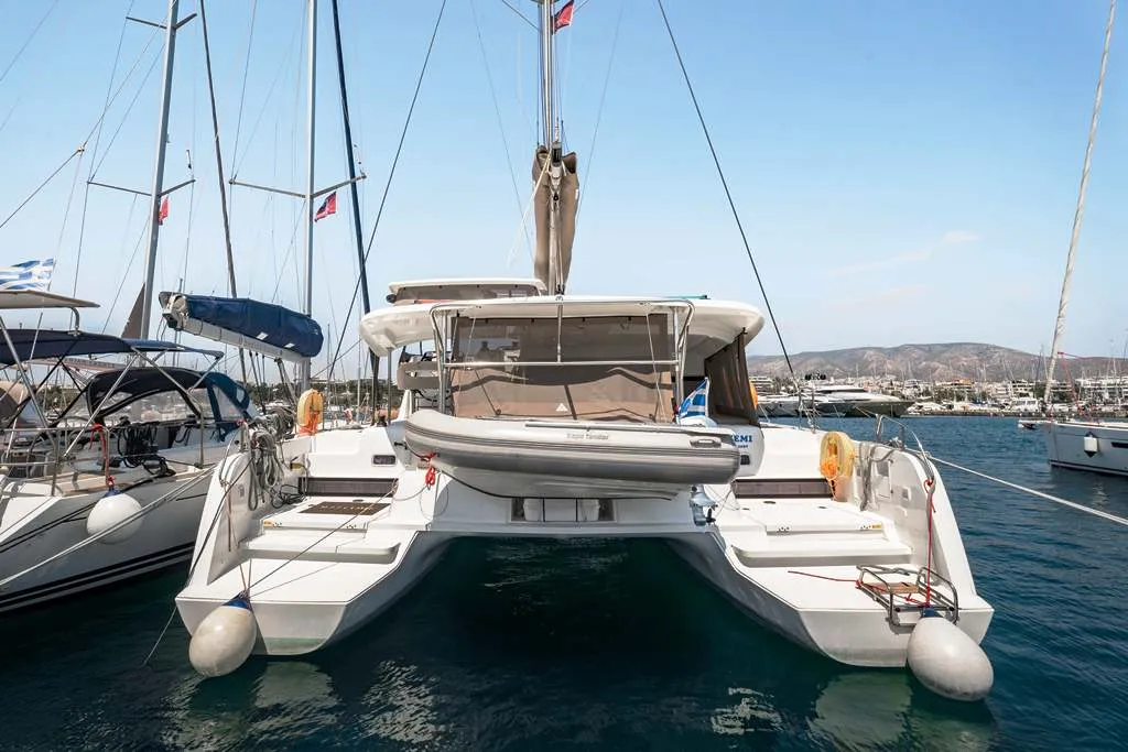 Exterior view of Anemi, a Lagoon 42 catamaran at Municipal Unit of Nea Peramos, Greece
