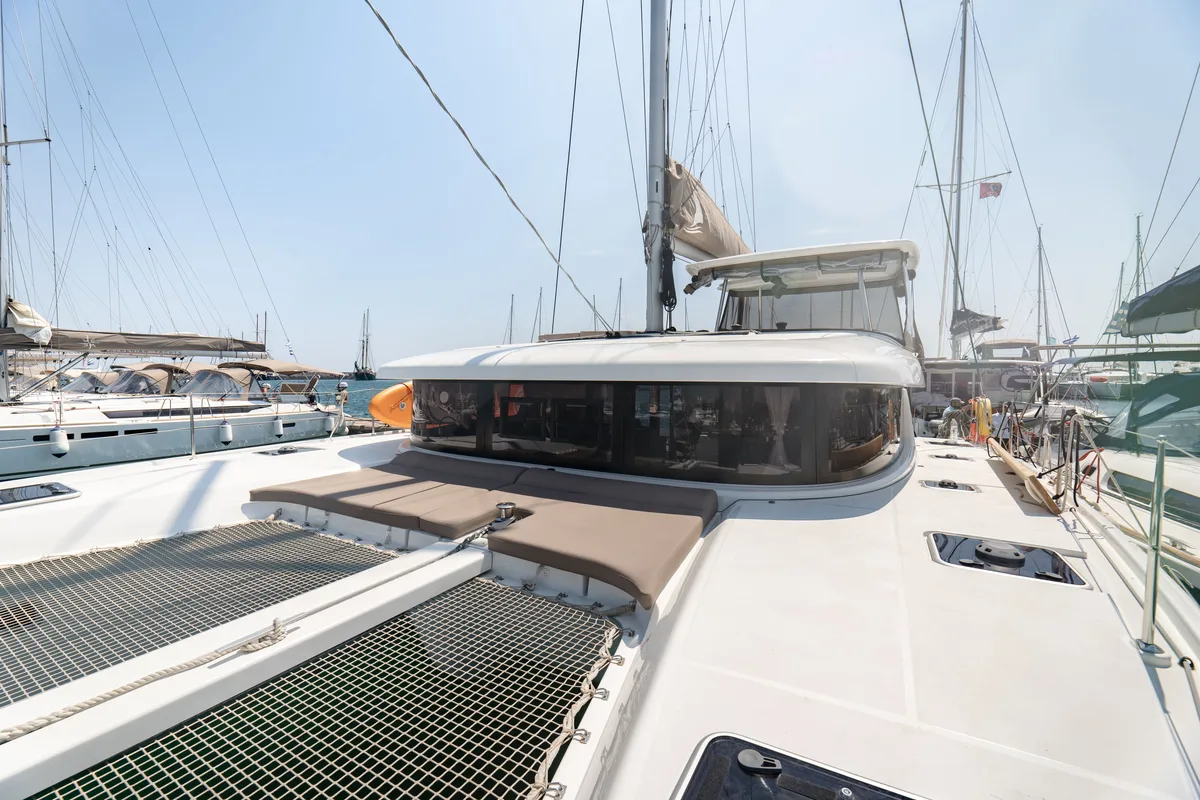 Deck of Anemi, a Lagoon 42 catamaran at Municipal Unit of Nea Peramos, Greece
